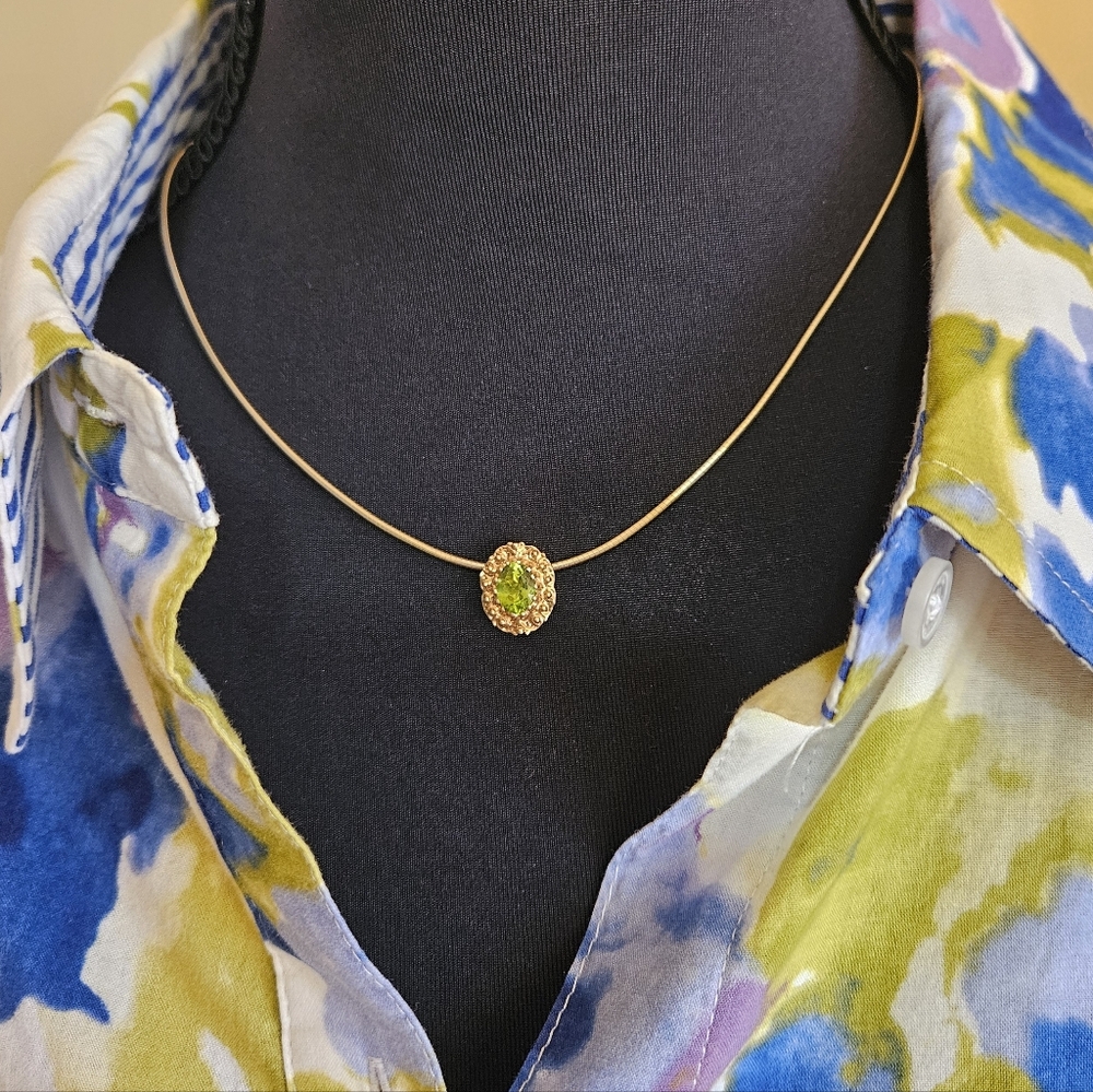 Bright Oval Peridot 14k Solid YG Slide Bracelet Charm / Pendant - Picture 2 of 5